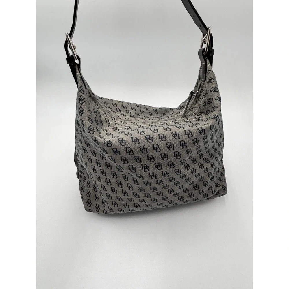 Dooney & Bourke DB Monogram Jacquard Hobo Shoulder Bag Black Leather Y2K
